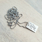 XOXO Silver Charm Necklace, Hand Stamped Cursive Letter Pendant, .925 Sterling Silver, Oxidized/ Antiqued Rectangle Jewelry, E. Ria Designs