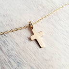 Simple Gold Cross Necklace, 14K Gold Filled Christian Cross Charm Pendant on 14K Gold Filled Cable Chain, Handcrafted in USA, E. Ria Designs
