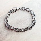 Chunky Silver Charm Bracelet, Stainless Steel Cable Links, Lobster Claw Clasp, Made in USA, Handcrafted by E. Ria Designs
