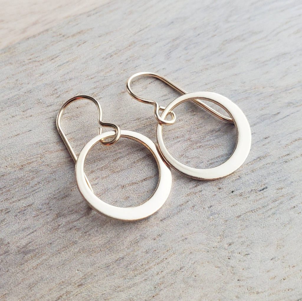 Shiny Gold Hoop Earrings, 14K Gold Filled Off-Center French Ear Wire, Handcrafted by E. Ria Designs, Gift Boxed, 5/8", Last Minute Gift