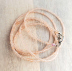 Long Frosted Light Dusty Pink Glass Beaded Necklace with Pewter Toggle Clasp, 36 Inches, Hand Beaded, Handcrafted by E. Ria Designs