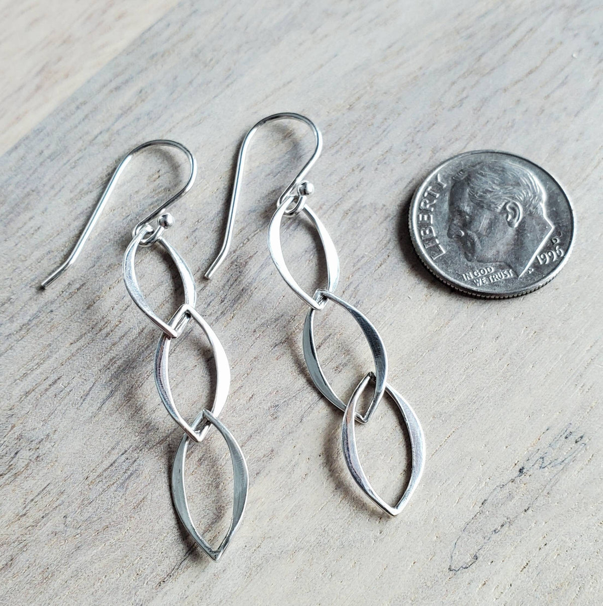 Sterling Silver Three Marquis Drop Earrings, Elegant, Classy, Everyday Earrings, .925, Handcrafted Silver Jewelry by E. Ria Designs