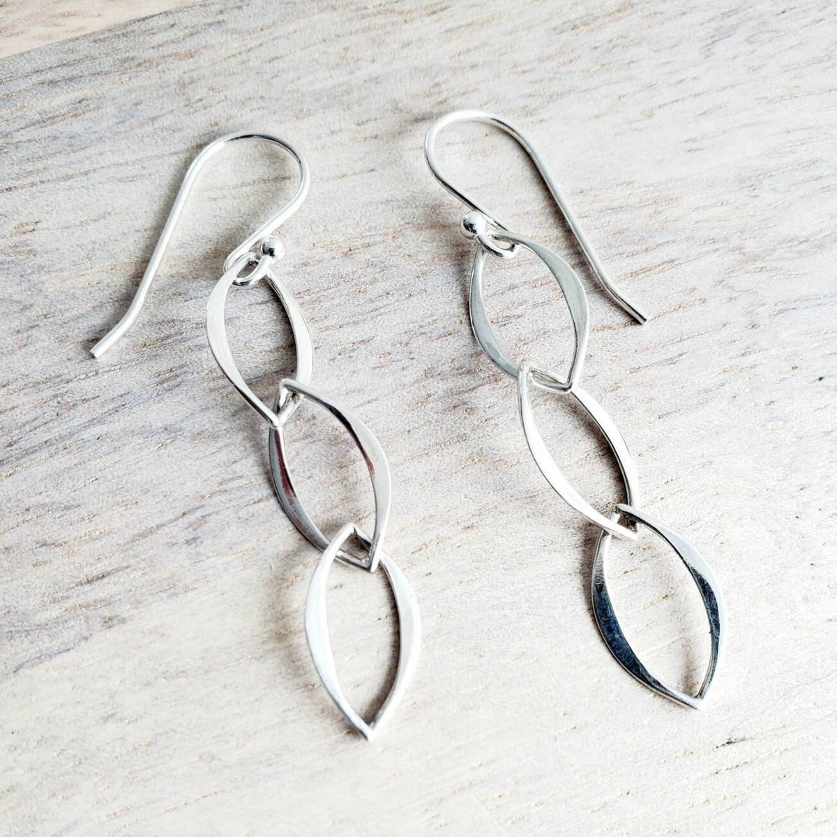 Sterling Silver Three Marquis Drop Earrings, Elegant, Classy, Everyday Earrings, .925, Handcrafted Silver Jewelry by E. Ria Designs
