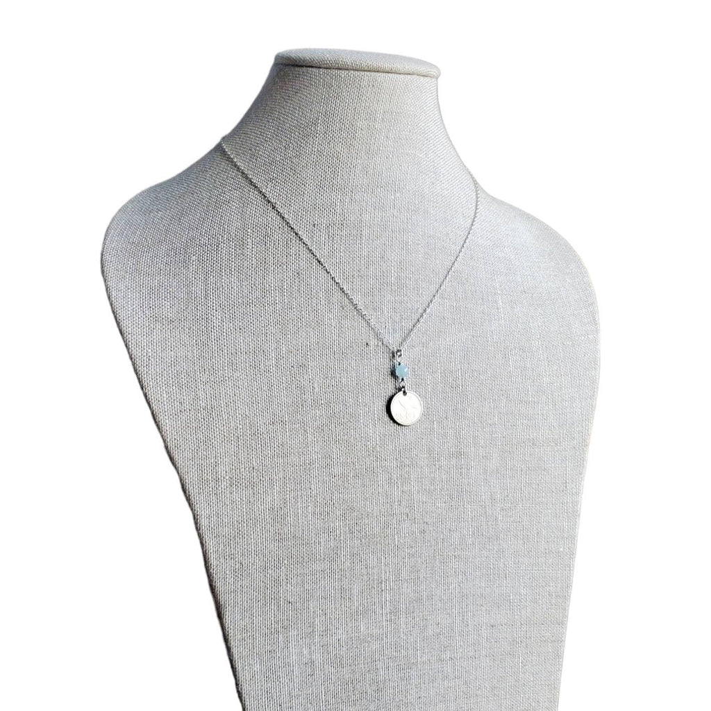1969 Norway Bird Coin, 25 Ore Norge, Genuine Aquamarine Bead .925 Sterling Silver Chain, Norwegian Gift, Handcrafted Jewelry, E. Ria Designs