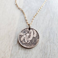 Italian Honeybee Flower Coin Necklace, Early 1900's Italy Honey Bee 10 Copper Coin Charm, Handmade Jewelry by E. Ria Designs