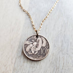 Italian Honeybee Flower Coin Necklace, Early 1900's Italy Honey Bee 10 Copper Coin Charm, Handmade Jewelry by E. Ria Designs