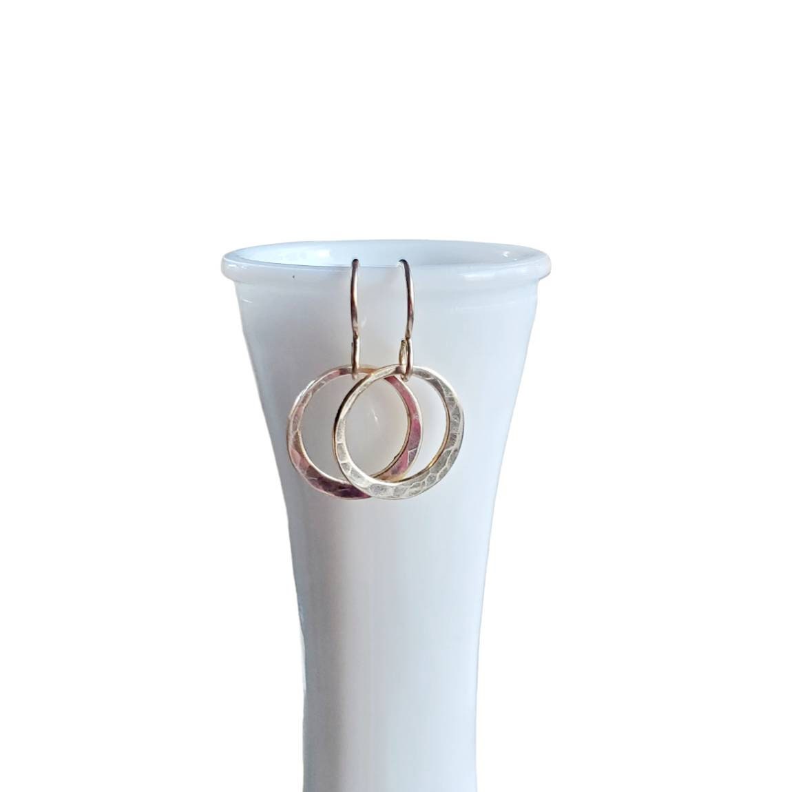 Hammered Gold Hoop Earrings, 14K Gold Filled Off-Center French Ear Wire, Handcrafted by E. Ria Designs, Gift Boxed, 5/8", Last Minute Gift