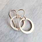 Hammered Gold Hoop Earrings, 14K Gold Filled Off-Center French Ear Wire, Handcrafted by E. Ria Designs, Gift Boxed, 5/8", Last Minute Gift