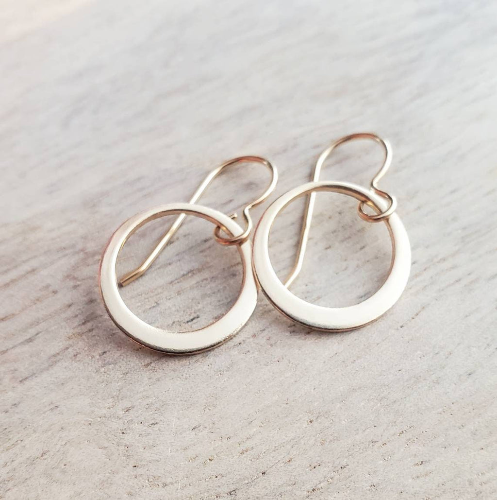 Shiny Gold Hoop Earrings, 14K Gold Filled Off-Center French Ear Wire, Handcrafted by E. Ria Designs, Gift Boxed, 5/8", Last Minute Gift