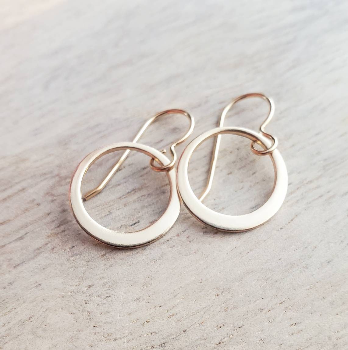 Shiny Gold Hoop Earrings, 14K Gold Filled Off-Center French Ear Wire, Handcrafted by E. Ria Designs, Gift Boxed, 5/8", Last Minute Gift