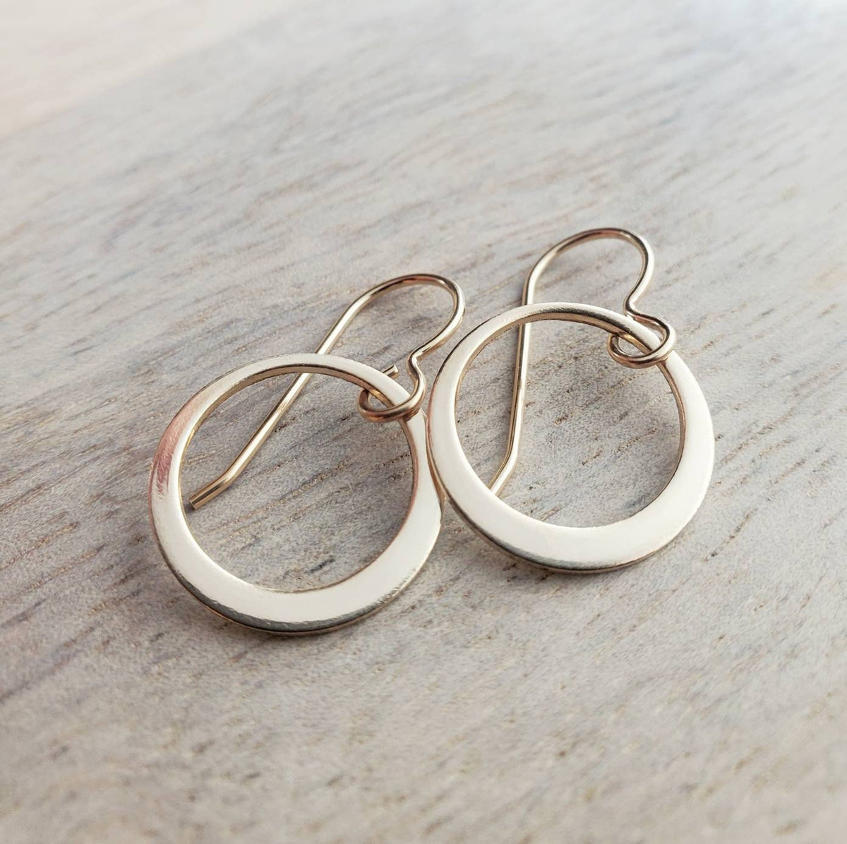 Shiny Gold Hoop Earrings, 14K Gold Filled Off-Center French Ear Wire, Handcrafted by E. Ria Designs, Gift Boxed, 5/8", Last Minute Gift
