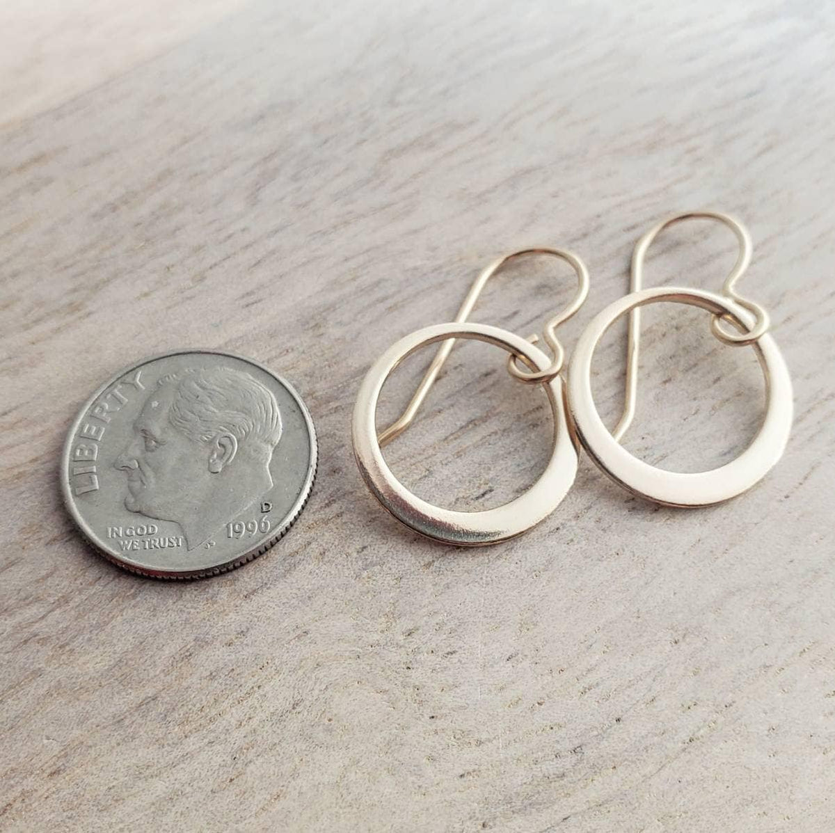 Shiny Gold Hoop Earrings, 14K Gold Filled Off-Center French Ear Wire, Handcrafted by E. Ria Designs, Gift Boxed, 5/8", Last Minute Gift