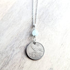 1969 Norway Bird Coin, 25 Ore Norge, Genuine Aquamarine Bead .925 Sterling Silver Chain, Norwegian Gift, Handcrafted Jewelry, E. Ria Designs