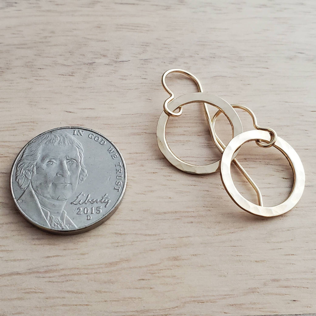 Hammered Gold Hoop Earrings, 14K Gold Filled Washer French Ear Wire, Handcrafted by E. Ria Designs, Gift Boxed, 5/8" (16 mm), Made in USA
