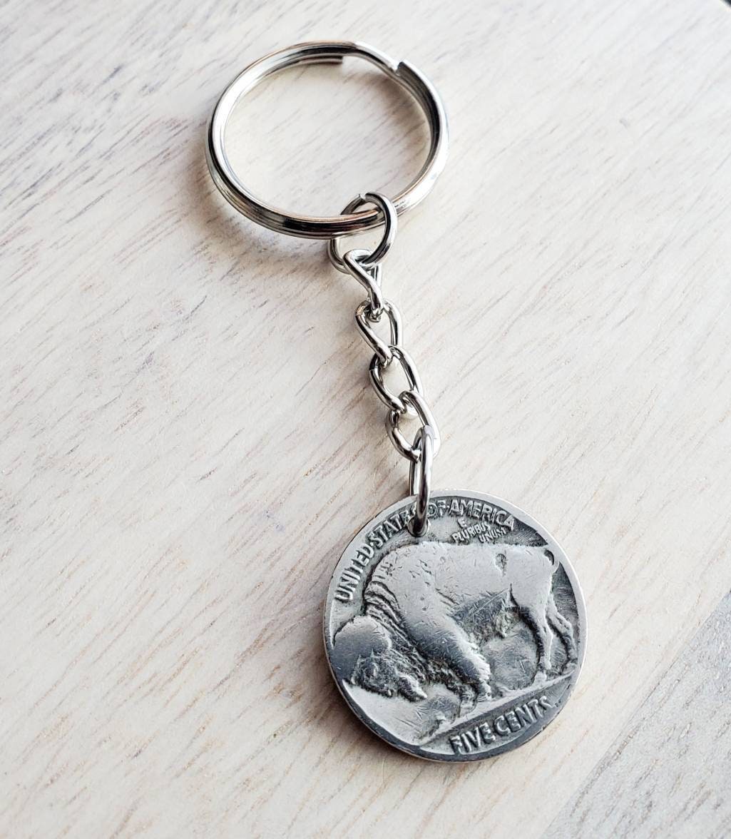 Vintage U.S. Buffalo Nickel Keychain, Native American Indian Coin, Made in USA, Gift for Dad, Boyfriend, Brother American Artisan Crafted