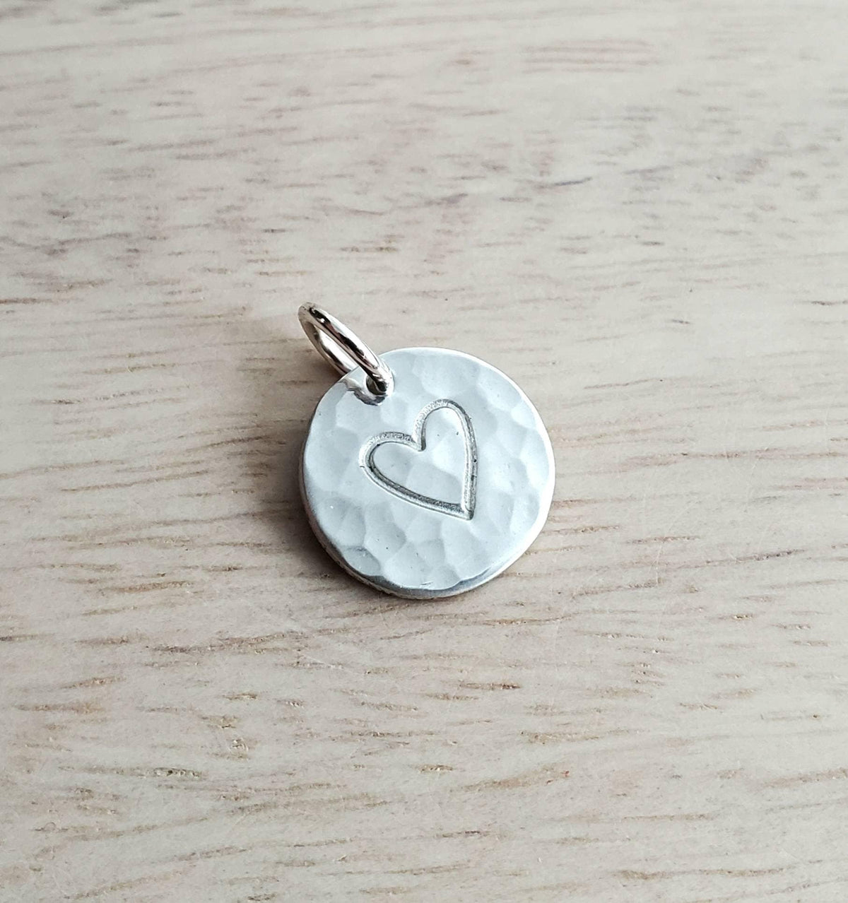 Sterling Silver Heart Charm, Made in USA of American Silver, Hammered, Brushed, Shiny, Hand Stamped Gift Box Heart Jewelry by E. Ria Designs