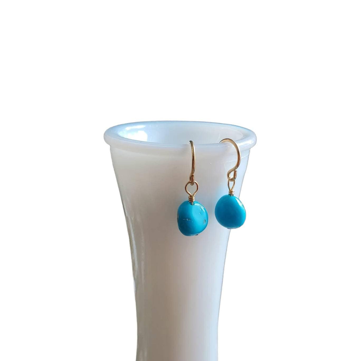 14K Gold Filled & Genuine Sleeping Beauty US Mined Turquoise Gemstone Earrings, Aqua Blue Gold Jewelry Handcrafted in USA by E. Ria Designs