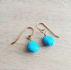 14K Gold Filled & Genuine Sleeping Beauty US Mined Turquoise Gemstone Earrings, Aqua Blue Gold Jewelry Handcrafted in USA by E. Ria Designs