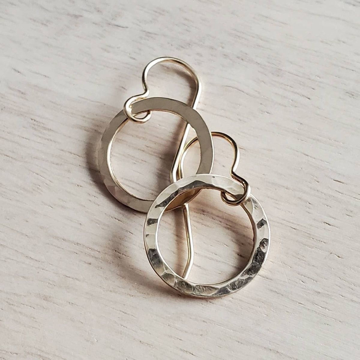 Hammered Gold Hoop Earrings, 14K Gold Filled Washer French Ear Wire, Handcrafted by E. Ria Designs, Gift Boxed, 5/8" (16 mm), Made in USA