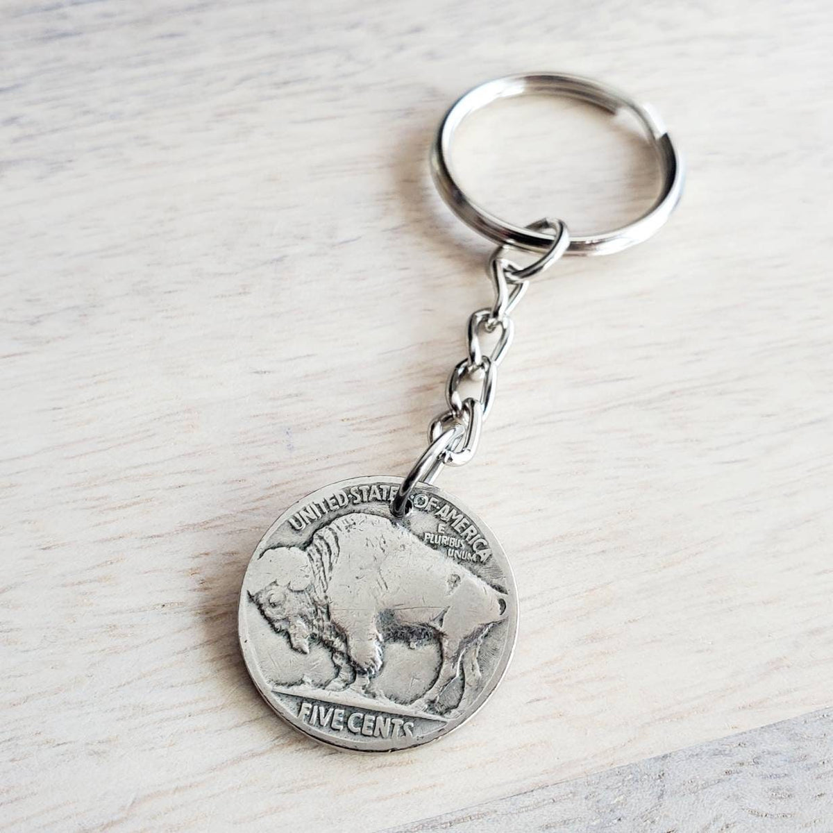 Vintage U.S. Buffalo Nickel Keychain, Native American Indian Coin, Made in USA, Gift for Dad, Boyfriend, Brother American Artisan Crafted