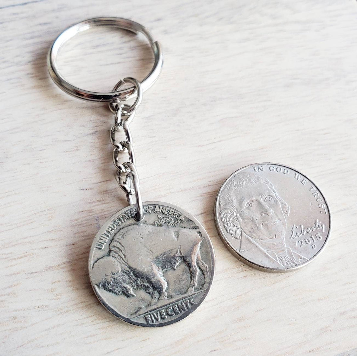 Vintage U.S. Buffalo Nickel Keychain, Native American Indian Coin, Made in USA, Gift for Dad, Boyfriend, Brother American Artisan Crafted