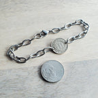 Seattle Bracelet, Vintage Transit Token, Evergreens Mountain Scene, Old Silver Coin, Stainless Steel Cable Chain, Crafted in USA Eriadesigns