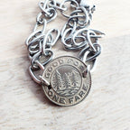 Seattle Bracelet, Vintage Transit Token, Evergreens Mountain Scene, Old Silver Coin, Stainless Steel Cable Chain, Crafted in USA Eriadesigns