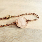 Vintage Bird Coin Bracelet, British Farthing, Mid-Century Date, Brass Cable Chain, Queen Elizabeth II, Birthday Gift Handcrafted Eriadesigns