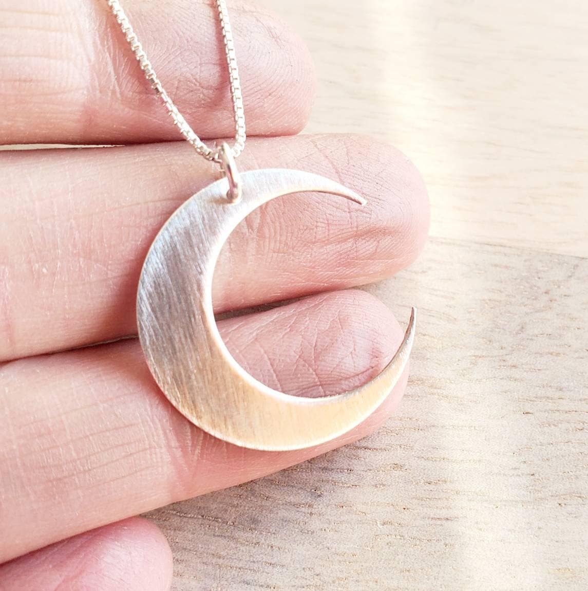 Crescent Moon Necklace, .925 Sterling Silver 1 Inch Pendant .925 Cable Chain, Handcrafted in USA by E. Ria Designs, Gift Boxed