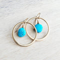 Sleeping Beauty Turquoise Nugget Earrings | 14K Gold Filled Hoops | French Ear Wires | Gold & Turquoise Jewelry | Gift for Girlfriend