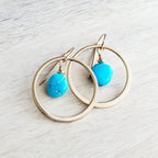 Sleeping Beauty Turquoise Nugget Earrings | 14K Gold Filled Hoops | French Ear Wires | Gold & Turquoise Jewelry | Gift for Girlfriend