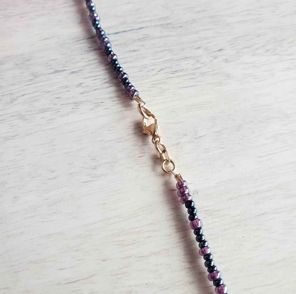 Dark Irridescent Purple Mixed Glass Long Beaded Necklace, 14K Gold Filled Lobster Claw Clasp, Plum Purple Beads, Gift Boxed, E. Ria Designs