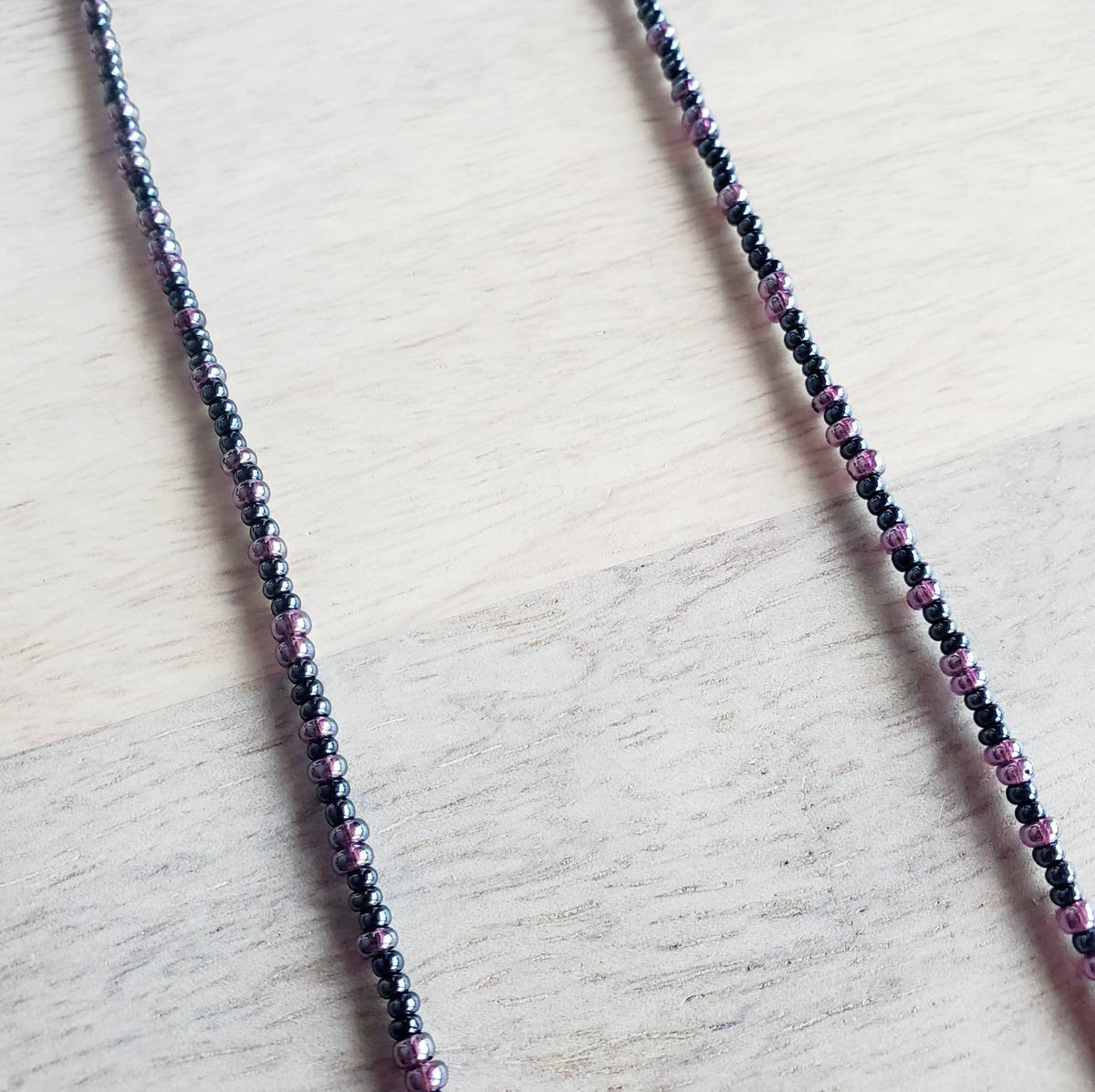 Dark Irridescent Purple Mixed Glass Long Beaded Necklace, 14K Gold Filled Lobster Claw Clasp, Plum Purple Beads, Gift Boxed, E. Ria Designs