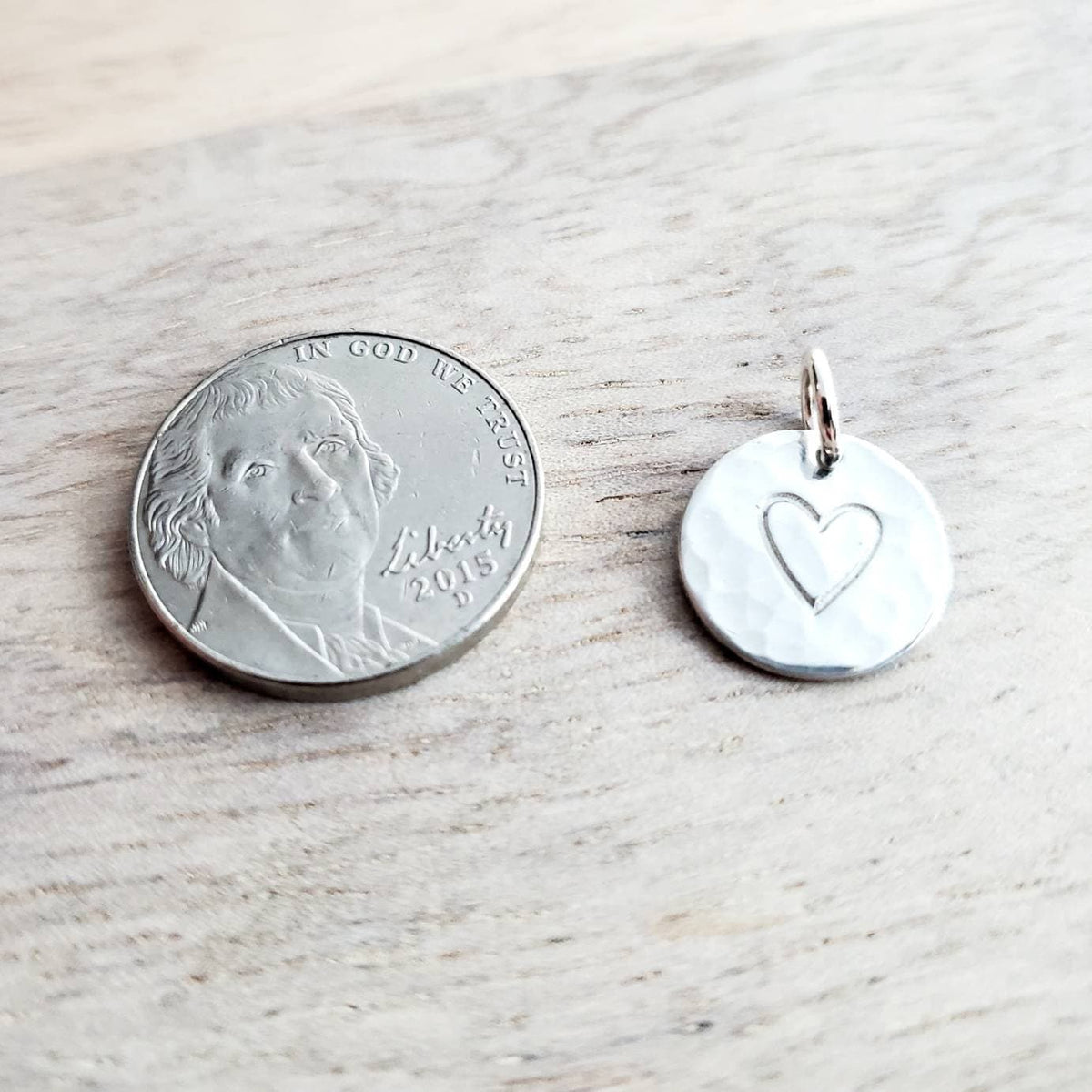 Sterling Silver Heart Charm, Made in USA of American Silver, Hammered, Brushed, Shiny, Hand Stamped Gift Box Heart Jewelry by E. Ria Designs