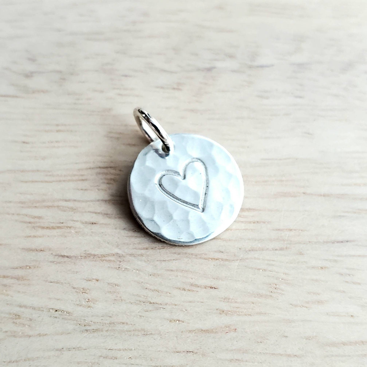 Sterling Silver Heart Charm, Made in USA of American Silver, Hammered, Brushed, Shiny, Hand Stamped Gift Box Heart Jewelry by E. Ria Designs