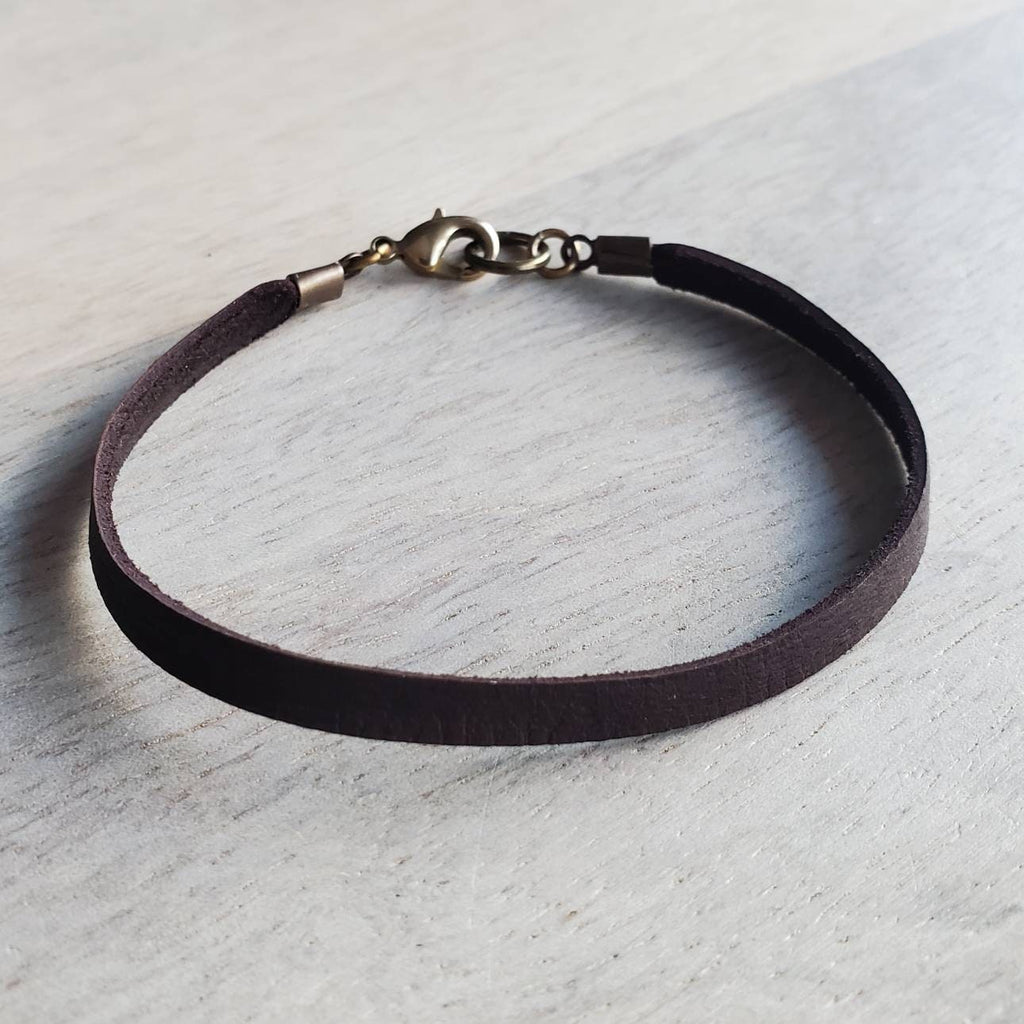 Brown Deerskin Leather Charm Bracelet with Brass Lobster Clasp, Artisan Handcrafted, Made in USA by E. Ria Designs, Gift Boxed