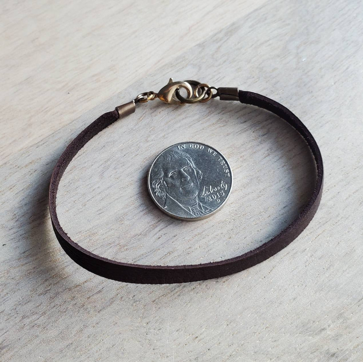Brown Deerskin Leather Charm Bracelet with Brass Lobster Clasp, Artisan Handcrafted, Made in USA by E. Ria Designs, Gift Boxed