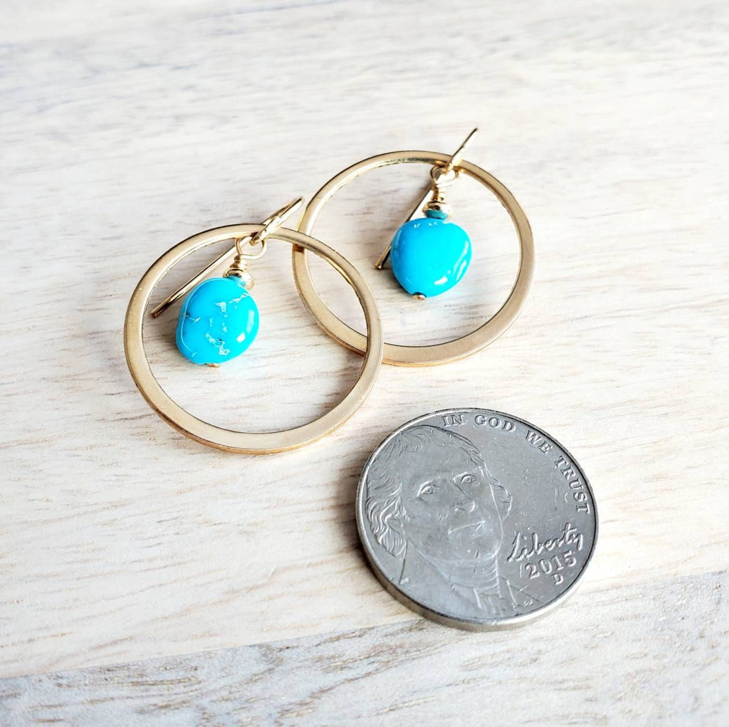 Sleeping Beauty Turquoise Nugget Earrings | 14K Gold Filled Hoops | French Ear Wires | Gold & Turquoise Jewelry | Gift for Girlfriend