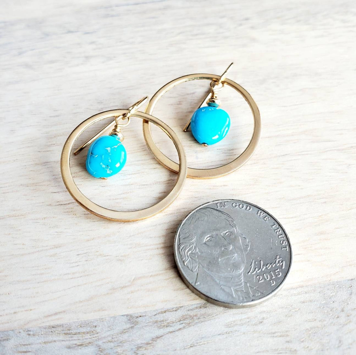Sleeping Beauty Turquoise Nugget Earrings | 14K Gold Filled Hoops | French Ear Wires | Gold & Turquoise Jewelry | Gift for Girlfriend