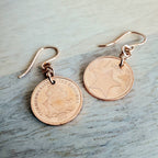 Starfish Coin Earrings, Rose Gold Ear Wires, Copper Starfish Charm Jewelry, Handcrafted by E. Ria Desings, Barbados 2015 Coins, Gift Boxed