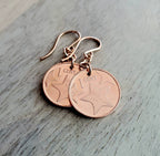 Starfish Coin Earrings, Rose Gold Ear Wires, Copper Starfish Charm Jewelry, Handcrafted by E. Ria Desings, Barbados 2015 Coins, Gift Boxed