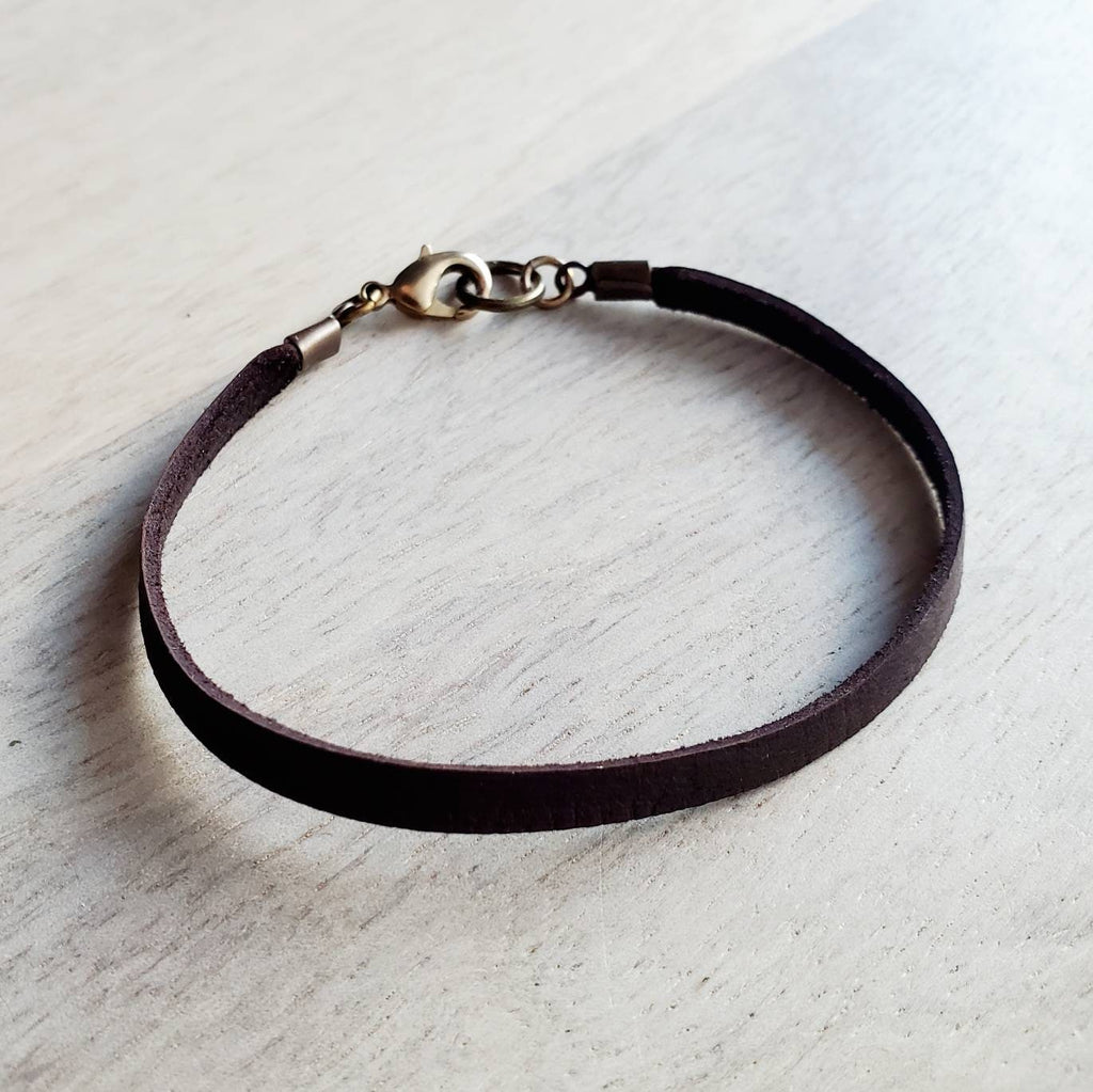 Brown Deerskin Leather Charm Bracelet with Brass Lobster Clasp, Artisan Handcrafted, Made in USA by E. Ria Designs, Gift Boxed