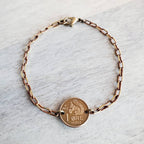Squirrel Bracelet, Crown Coin, Norway Squirrel With Acorn Ore, Brass Paperclip Link Bracelet, Handcrafted Artisan Jewelry by E. Ria Designs