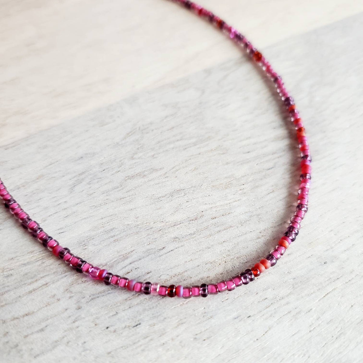 Cranberry Glass Beaded Long Necklace, Mixed Pinks and Fuchsia, Pewter Toggle Clasp, 30" & 36", Handmade in USA by E. Ria Designs, Gift Boxed