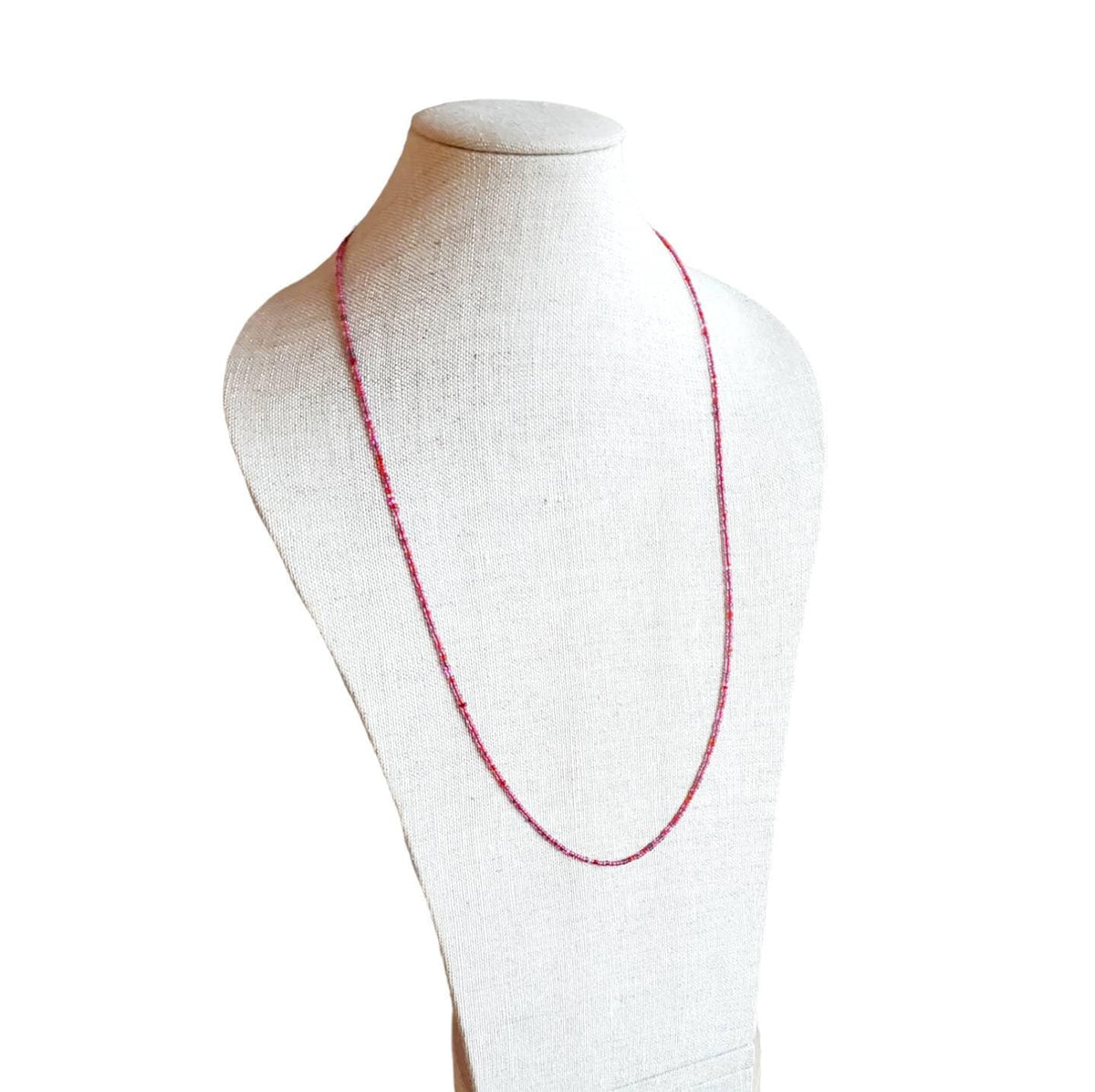 Cranberry Glass Beaded Long Necklace, Mixed Pinks and Fuchsia, Pewter Toggle Clasp, 30" & 36", Handmade in USA by E. Ria Designs, Gift Boxed
