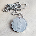 1972 Water Jug Malta Coin Necklace, Scalloped 5 Mils Coin, Stainless Steel Ball Chain, Gift Boxed Made in USA by E. Ria Designs