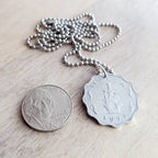 1972 Water Jug Malta Coin Necklace, Scalloped 5 Mils Coin, Stainless Steel Ball Chain, Gift Boxed Made in USA by E. Ria Designs