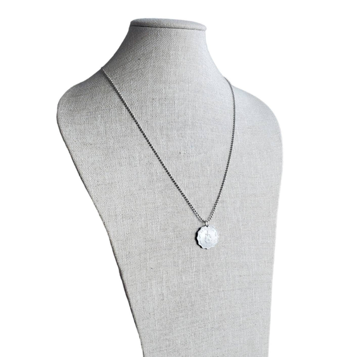 1972 Water Jug Malta Coin Necklace, Scalloped 5 Mils Coin, Stainless Steel Ball Chain, Gift Boxed Made in USA by E. Ria Designs