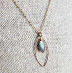 Labradorite Marquis and Gold Necklace, 14K Gold Filled, Blue Genuine Gemstone, Marquis Gold Wire Connector, Cable Chain, Gift Boxed