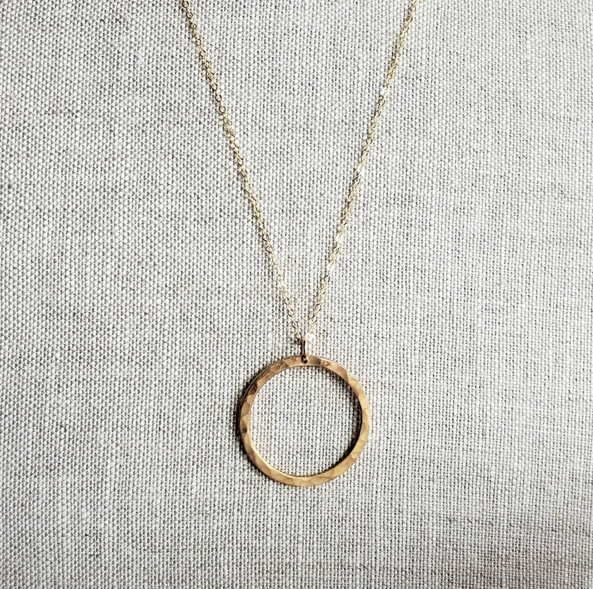 Large Gold Ring Necklace, Hammered Solid Brass Eternity Ring, 14K Gold Filled Cable Chain, Made in USA, E. Ria Designs, Gift Boxed